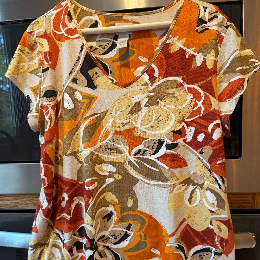 Chico's Cap Sleeve Colorful Print Pullover Size 3 (XL - 16)